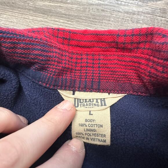 Duluth Trading Shirt Mens L Jacket Plaid Flannel Fleece Lined Button Up Shacket - Picture 5 of 9
